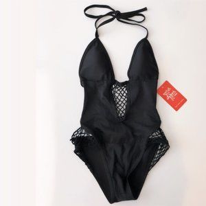 NWT Beauty & The Beach Black Crochet One-Piece